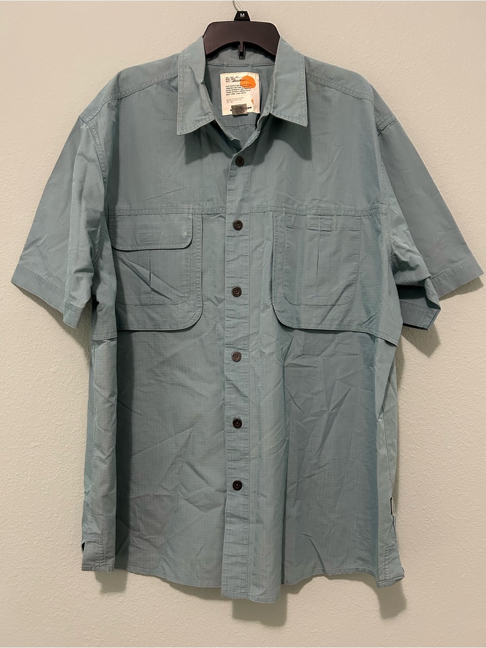 Eddie Bauer Men's Short-Sleeve Button-Up Shirt - Light Sage Blue